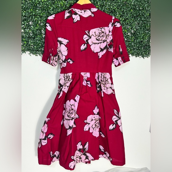 Anthropologie Maeve Floral Dagmar Red Pink/White Floral Shirt Dress Size 8 - Picture 6 of 12